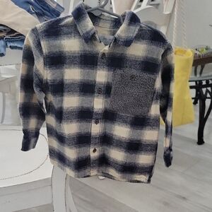 Zara Navy and Cream Plaid Kids Button Down Shirt